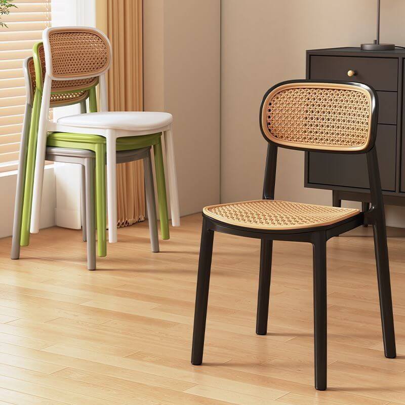 Modern Upholstered Side Chair with Rattan Back and Wood Legs Main Product Image Main image