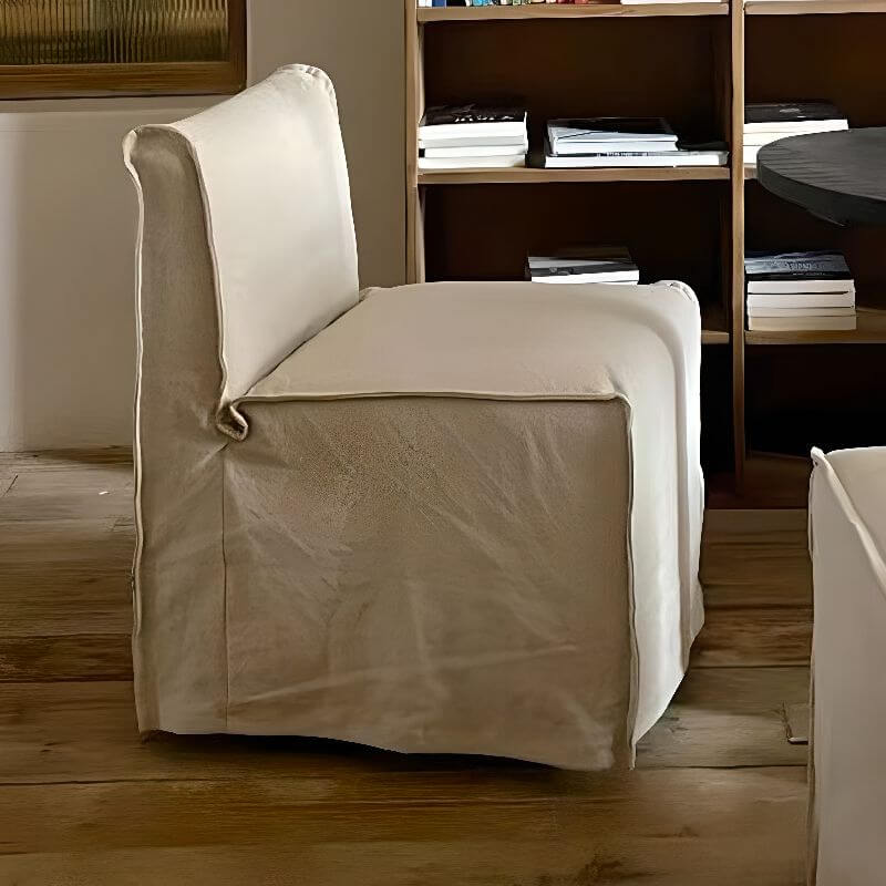 Modern Upholstered Side Chair with Solid Back and Wood Legs