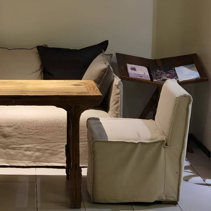 Modern Upholstered Side Chair with Solid Back and Wood Legs