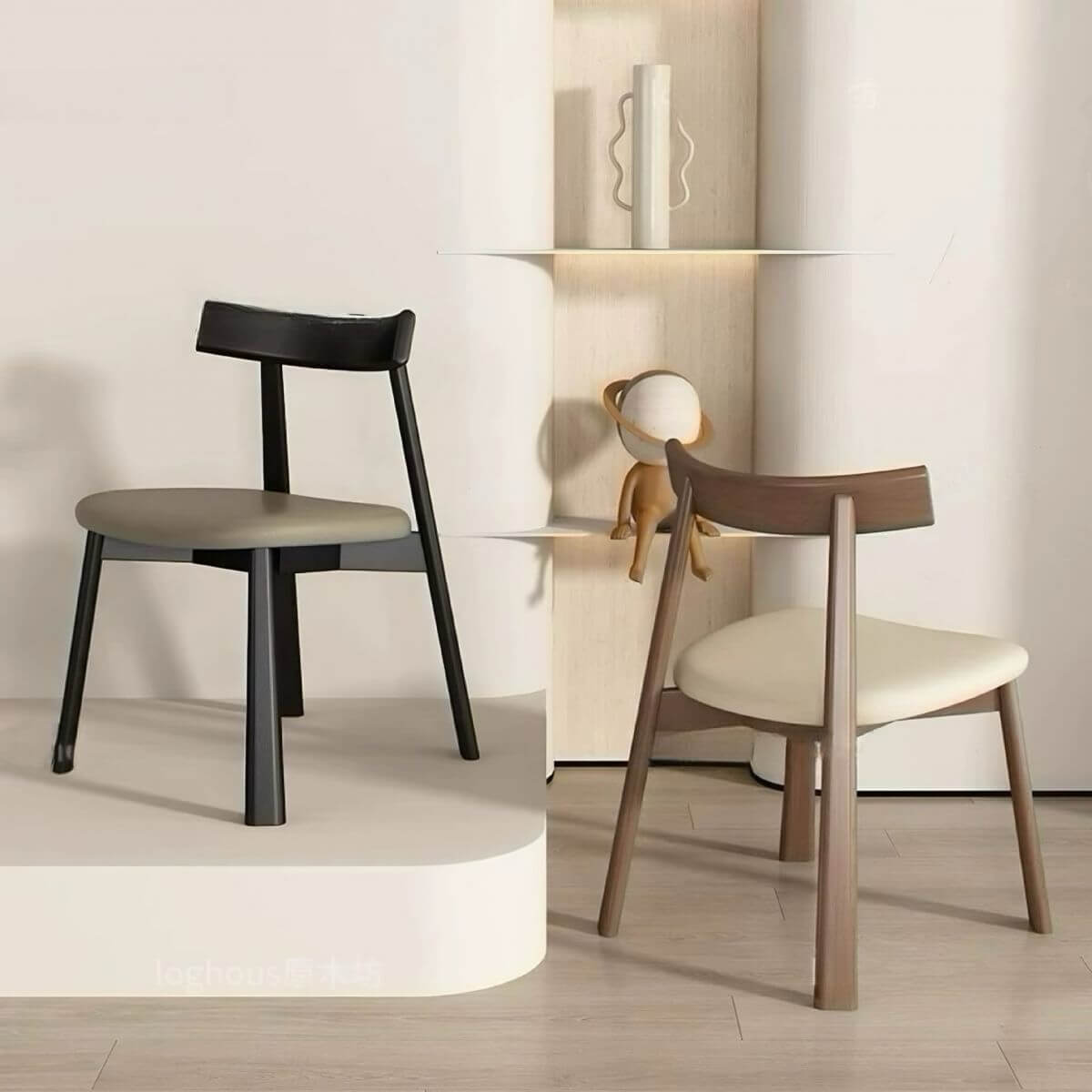 Modern Upholstered Side Chair with Wood Legs – Black or White