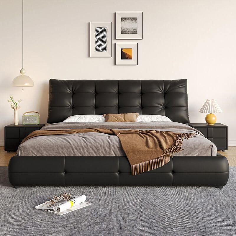 Modern Upholstered Tufted Panel Bed – Black
