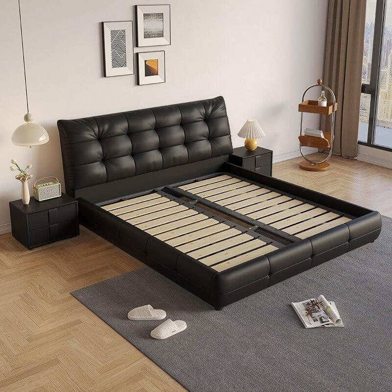 Modern Upholstered Tufted Panel Bed – Black