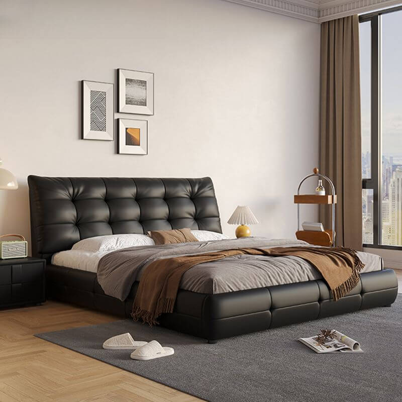 Modern Upholstered Tufted Panel Bed – Black Main Product Image
