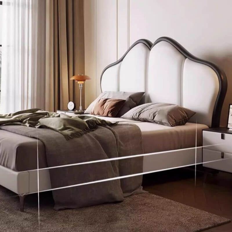 Modern Upholstered White Panel Bed with Headboard