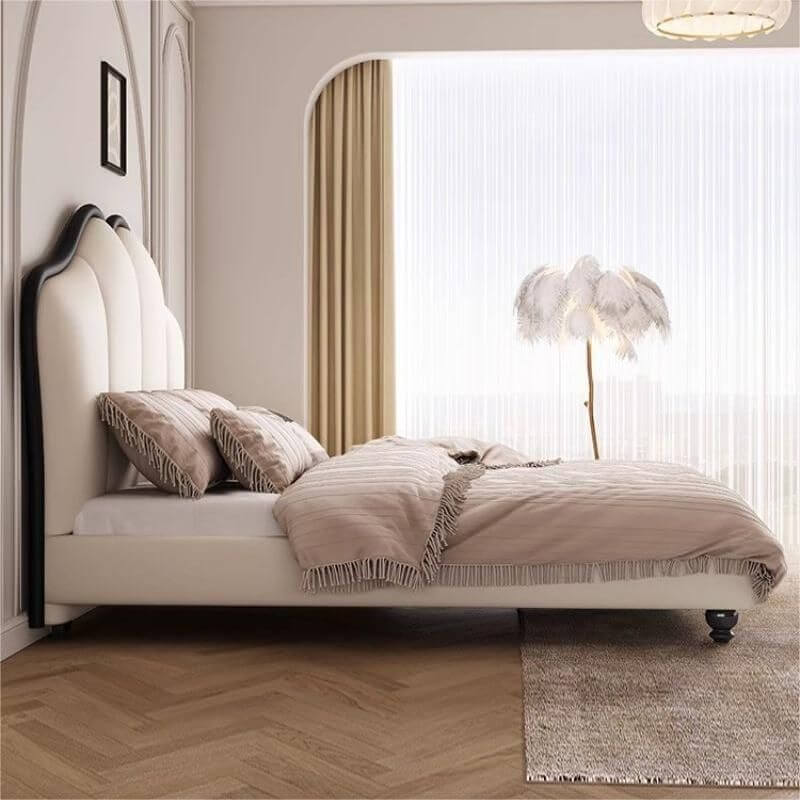 Modern Upholstered White Panel Bed with Headboard