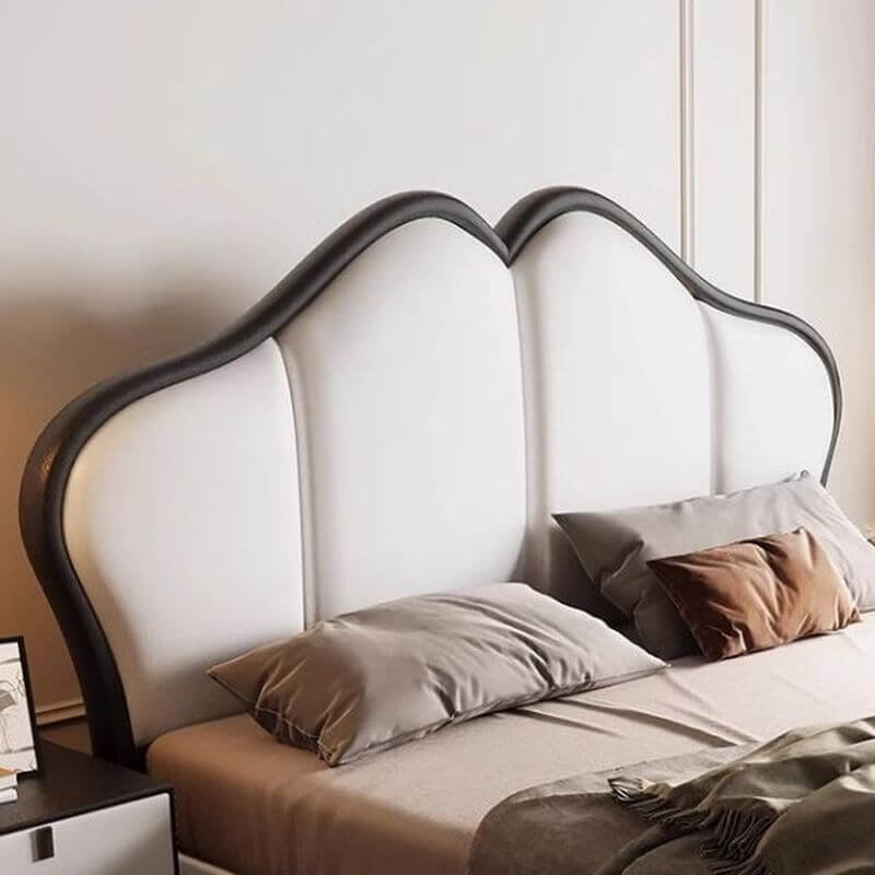 Modern Upholstered White Panel Bed with Headboard