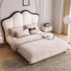 Modern Upholstered White Panel Bed with Headboard