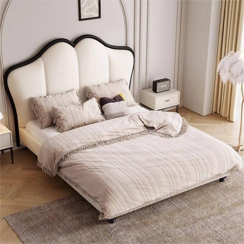 Modern Upholstered White Panel Bed with Headboard