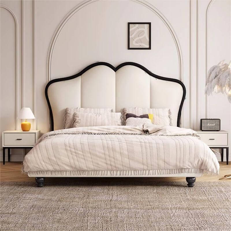 Modern Upholstered White Panel Bed with Headboard Imagen secundaria del producto