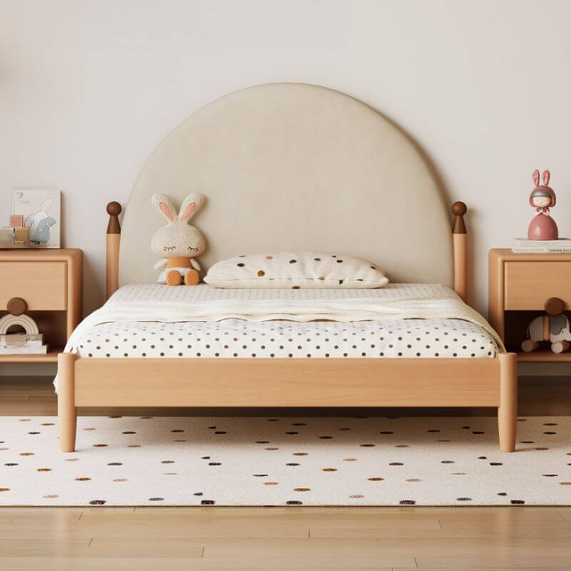 Modern Upholstered Wood Bed with Round Headboard for Kids Main Product Image Hauptbild