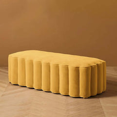 Modern Velvet Ottoman Bench with Gold Metal Legs, Yellow/Pink Main Product Image