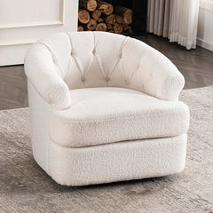 Modern Velvet Swivel Accent Chair with Ottoman - Off-white