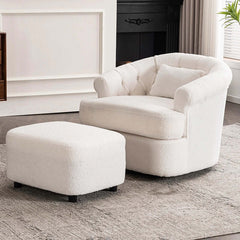 Modern Velvet Swivel Accent Chair with Ottoman - Off-white
