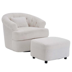 Modern Velvet Swivel Accent Chair with Ottoman - Off-white