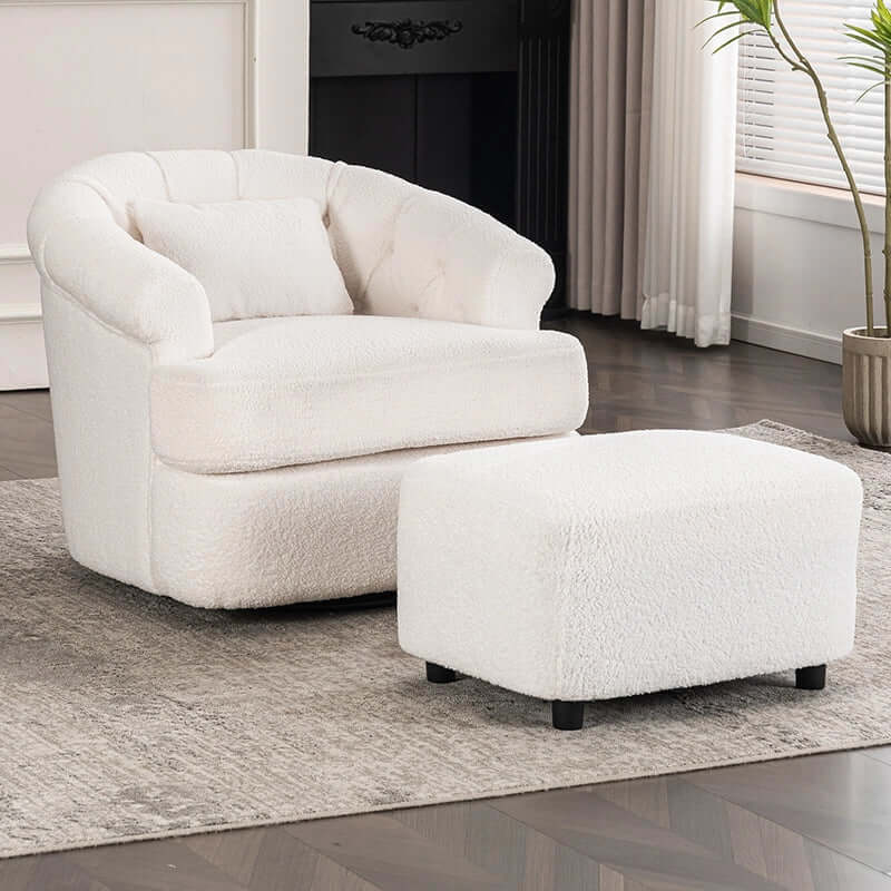 Modern Velvet Swivel Accent Chair with Ottoman - Off-white Main Product Image Main image