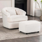 Modern Velvet Swivel Accent Chair with Ottoman - Off-white Main Product Image