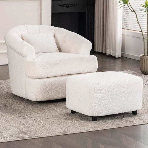 Modern Velvet Swivel Accent Chair with Ottoman - Off-white Main Product Image