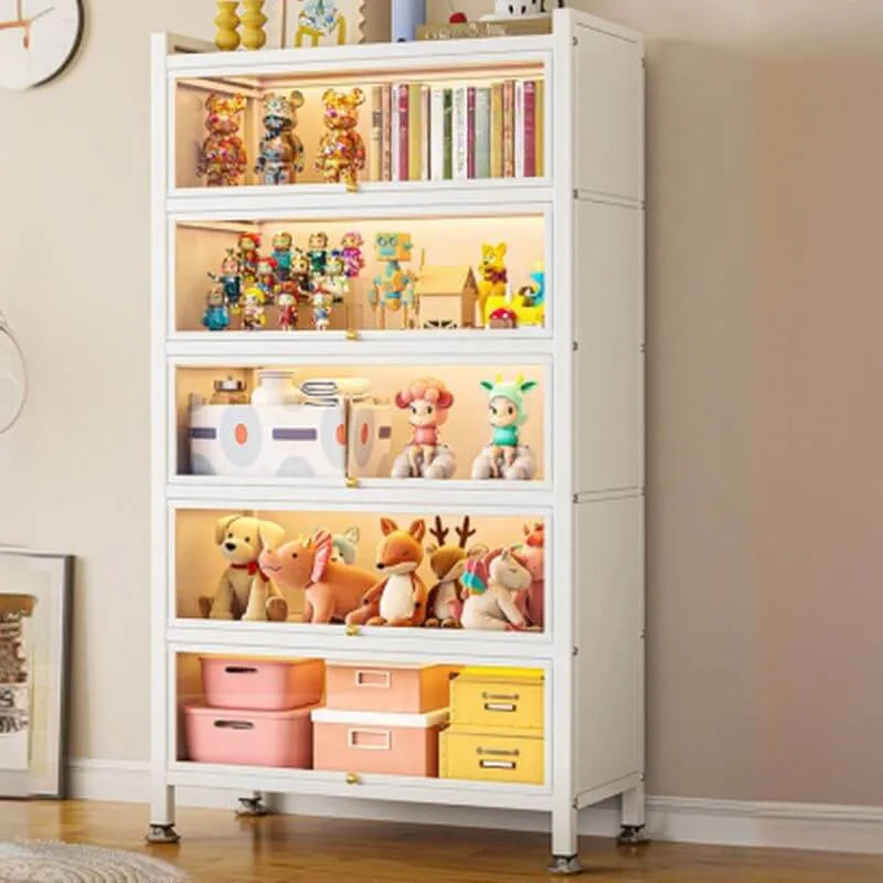 Modern Vertical Metal Bookcase with Glass Doors and LED Lighting Main Product Image Imagen principal del producto