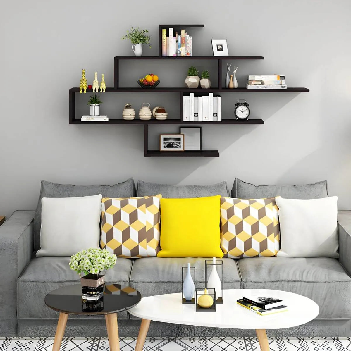Modern Wall-Mounted Wood Bookshelf with Asymmetrical Shelves Imagen secundaria del producto