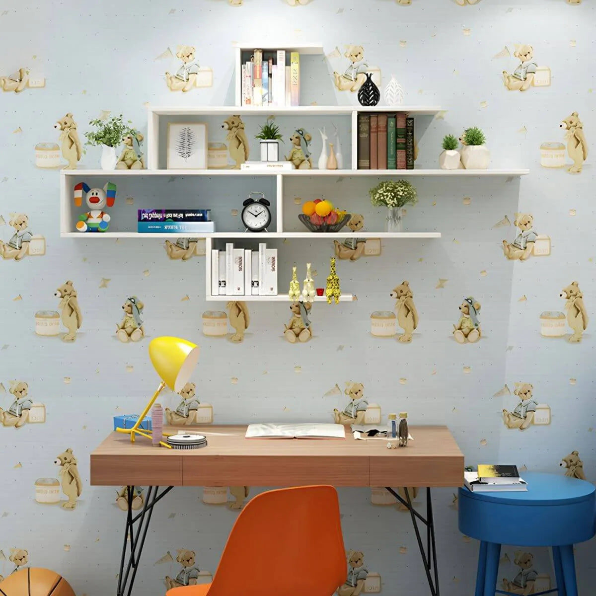 Modern Wall-Mounted Wood Bookshelf with Asymmetrical Shelves