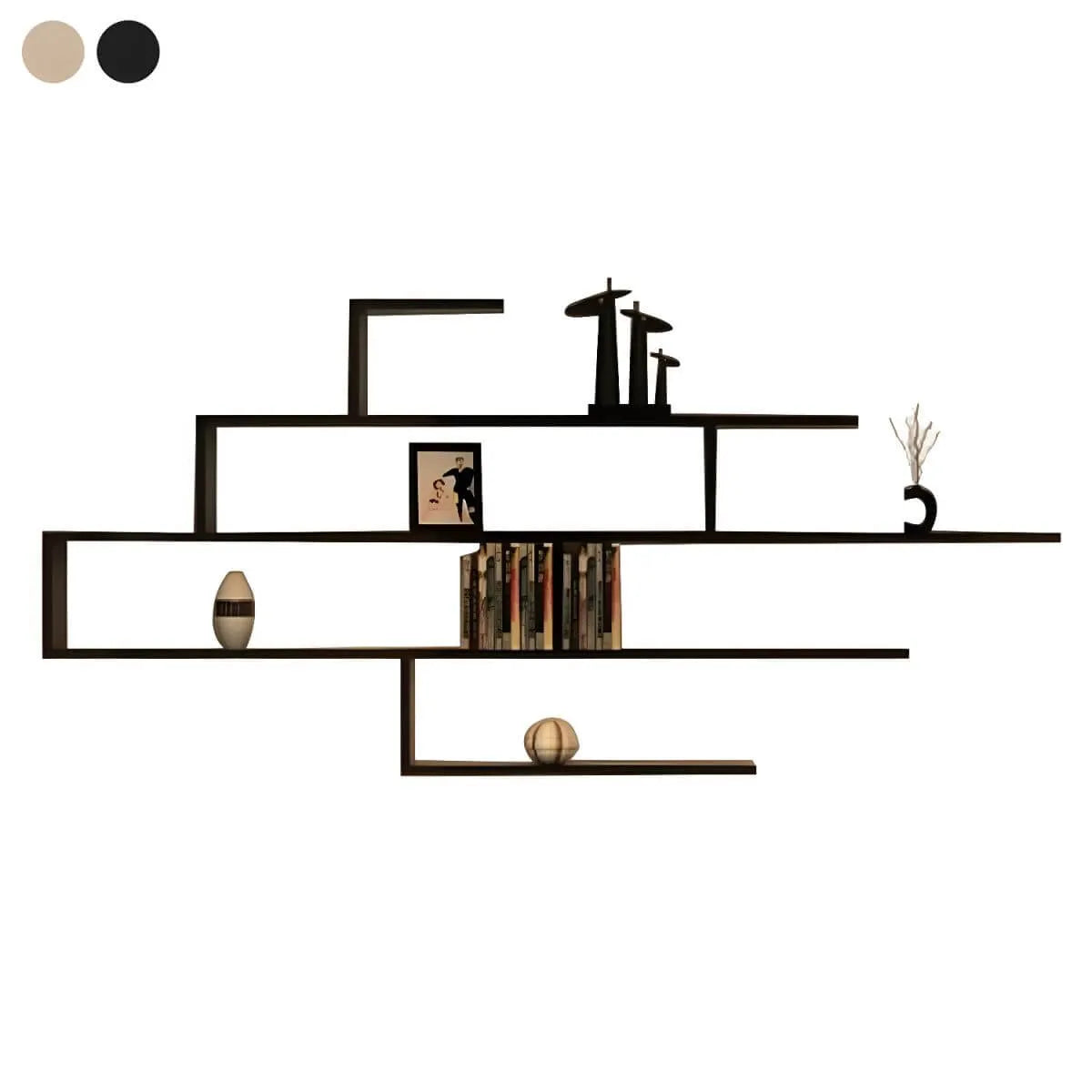 Modern Wall-Mounted Wood Bookshelf with Asymmetrical Shelves