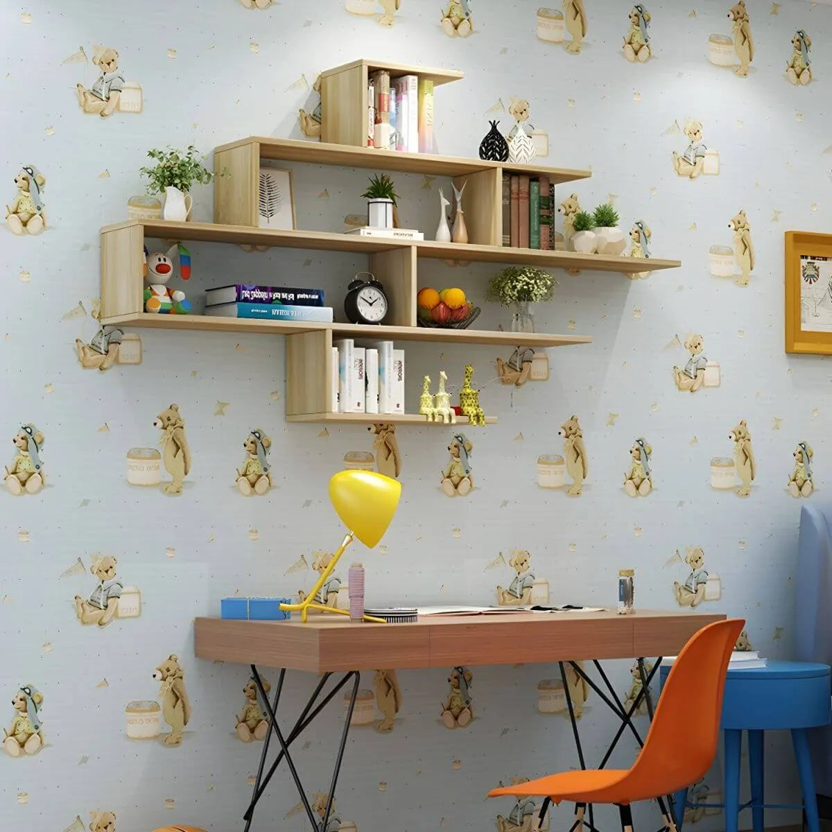 Modern Wall-Mounted Wood Bookshelf with Asymmetrical Shelves
