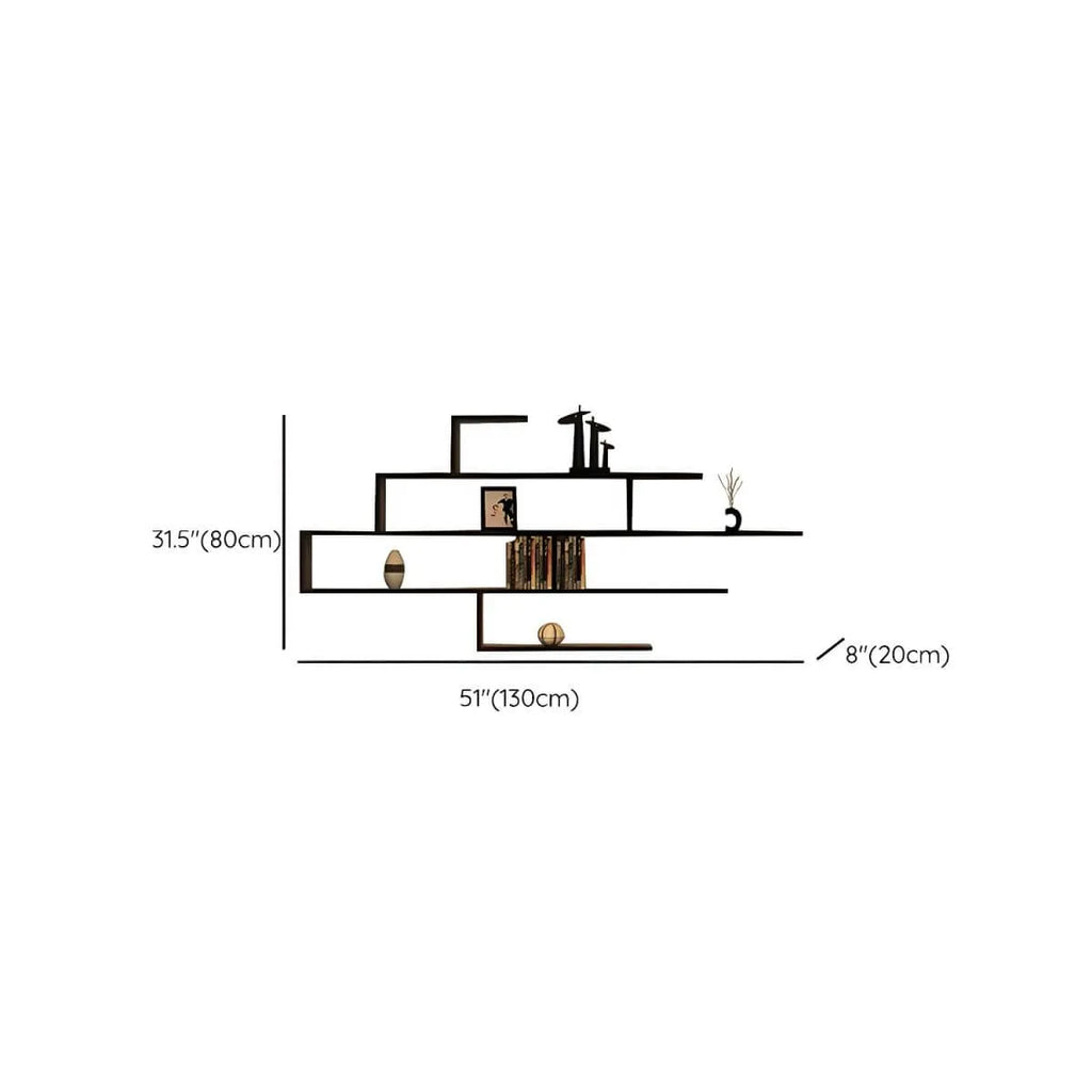 Modern Wall-Mounted Wood Bookshelf with Asymmetrical Shelves Dimensions