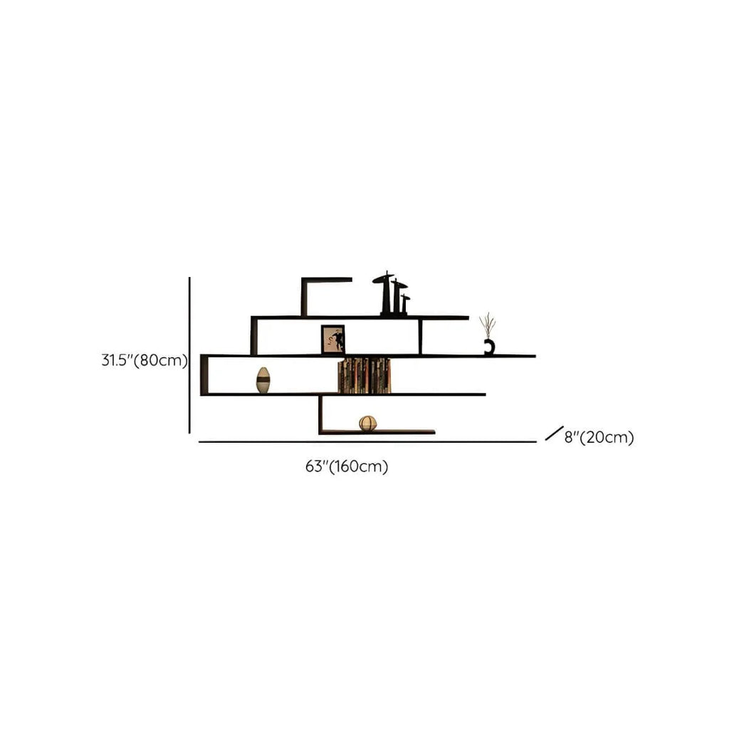 Modern Wall-Mounted Wood Bookshelf with Asymmetrical Shelves Dimensions