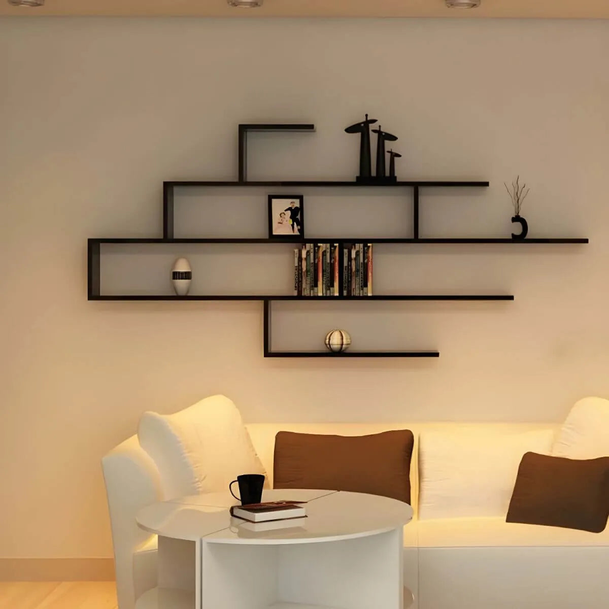 Modern Wall-Mounted Wood Bookshelf with Asymmetrical Shelves Main Product Image Imagen principal del producto