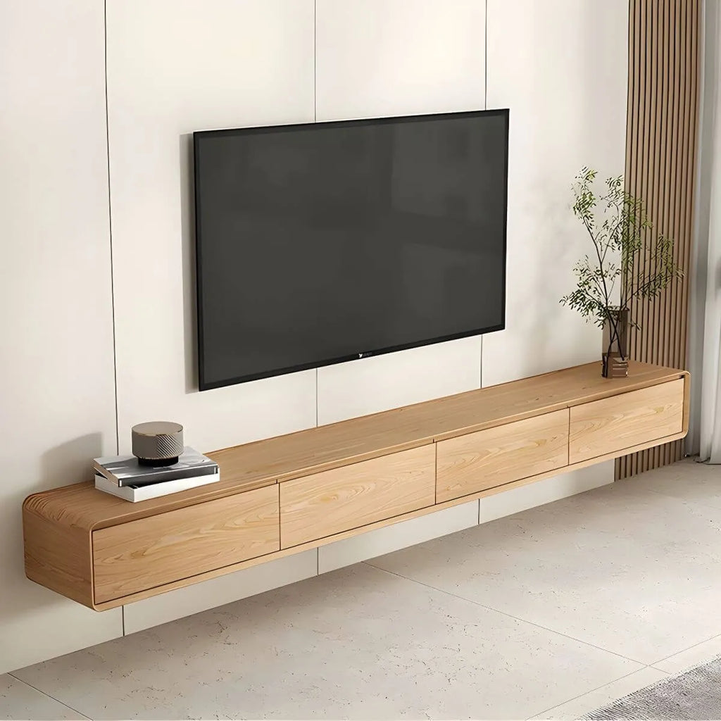 Modern Wall-Mounted Wood TV Stand with Push-Open Drawers