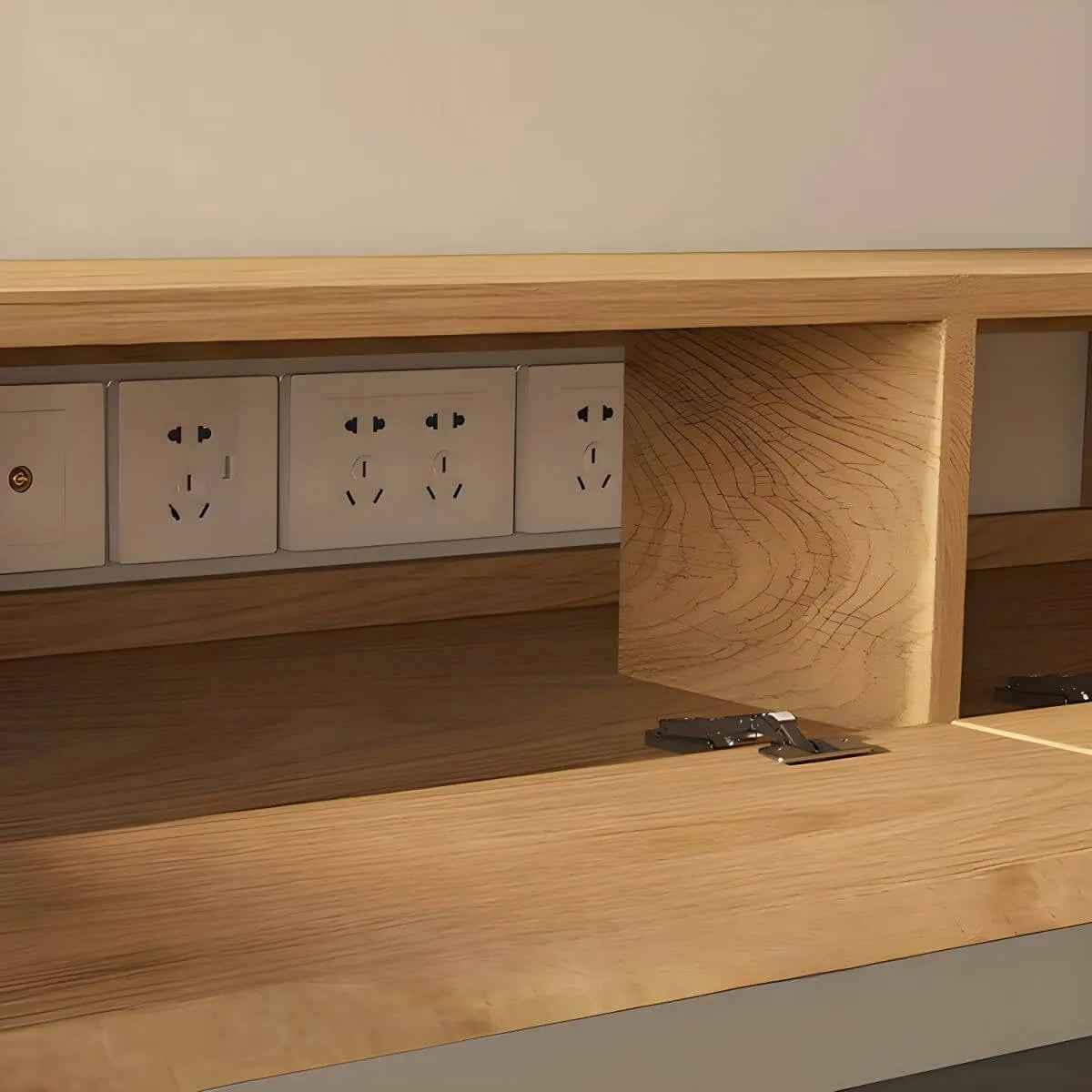 Modern Wall-Mounted Wood TV Stand with Push-Open Drawers
