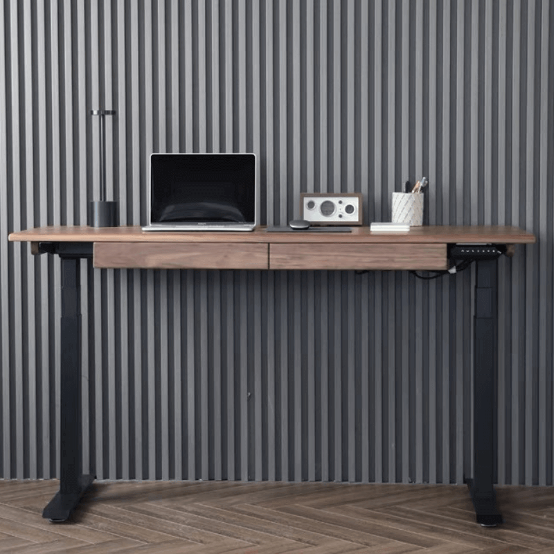 Modern Walnut Adjustable Electric Desk with Black Base