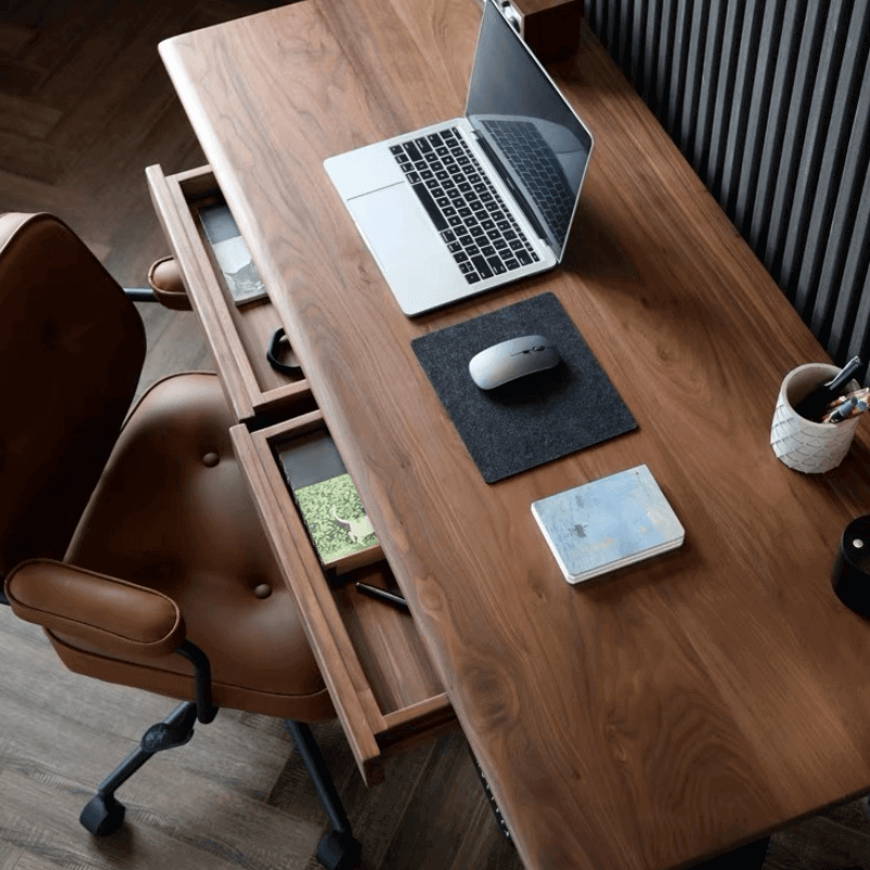 Modern Walnut Adjustable Electric Desk with Black Base