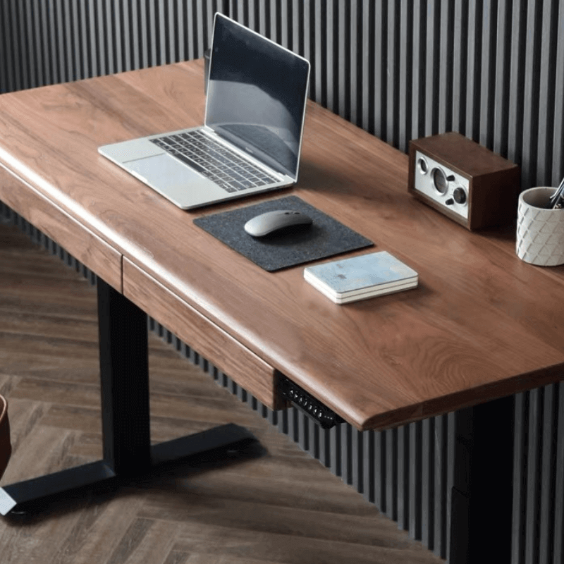 Modern Walnut Adjustable Electric Desk with Black Base