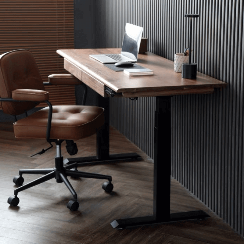 Modern Walnut Adjustable Electric Desk with Black Base