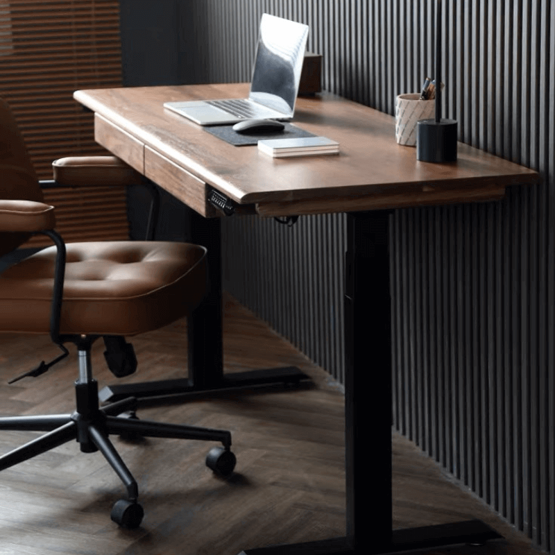 Modern Walnut Adjustable Electric Desk with Black Base