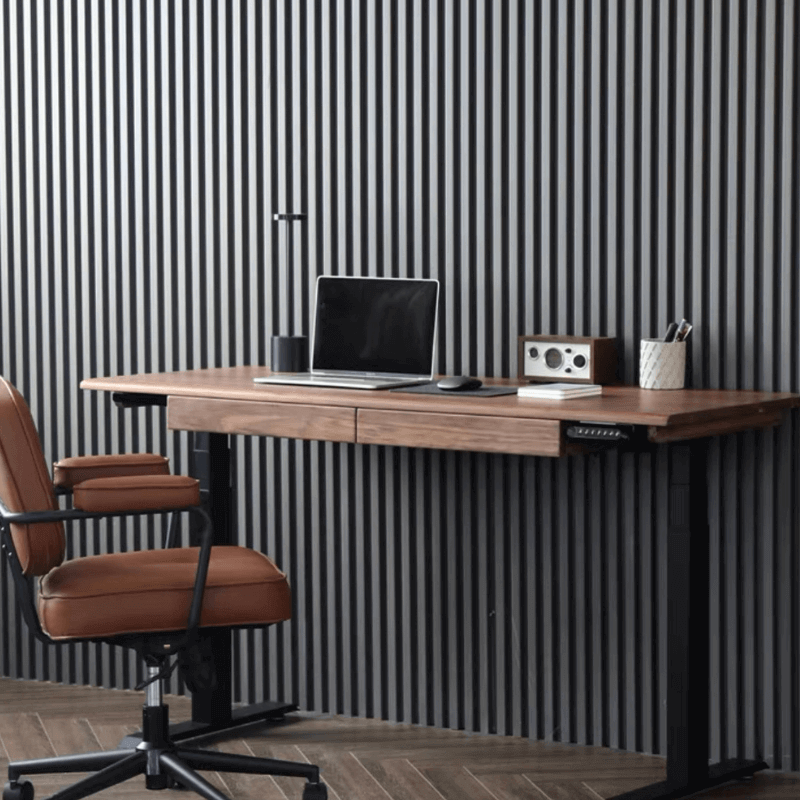 Modern Walnut Adjustable Electric Desk with Black Base Secondary image
