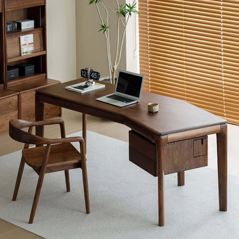 Modern Walnut Desk With Left And Right Curves