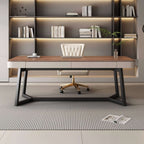 Modern Walnut Executive Desk with PU Leather Panels