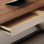 Modern Walnut Executive Desk with PU Leather Panels