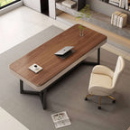 Modern Walnut Executive Desk with PU Leather Panels