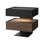 Modern Walnut/Khaki Open Storage Nightstand with Lighting