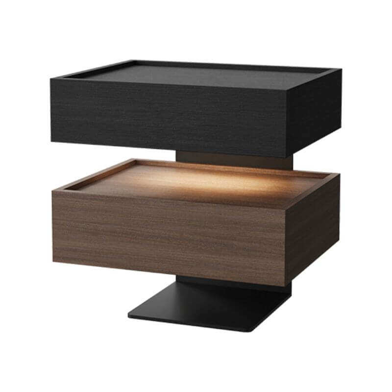 Modern Walnut/Khaki Open Storage Nightstand with Lighting
