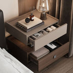 Modern Walnut/Khaki Open Storage Nightstand with Lighting