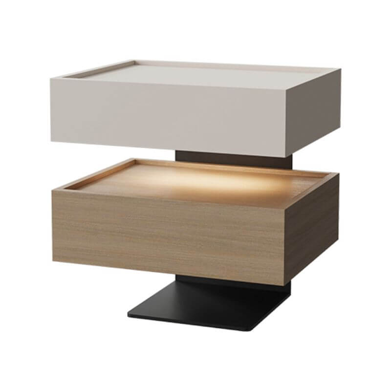 Modern Walnut/Khaki Open Storage Nightstand with Lighting