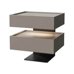 Modern Walnut/Khaki Open Storage Nightstand with Lighting