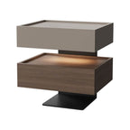 Modern Walnut/Khaki Open Storage Nightstand with Lighting