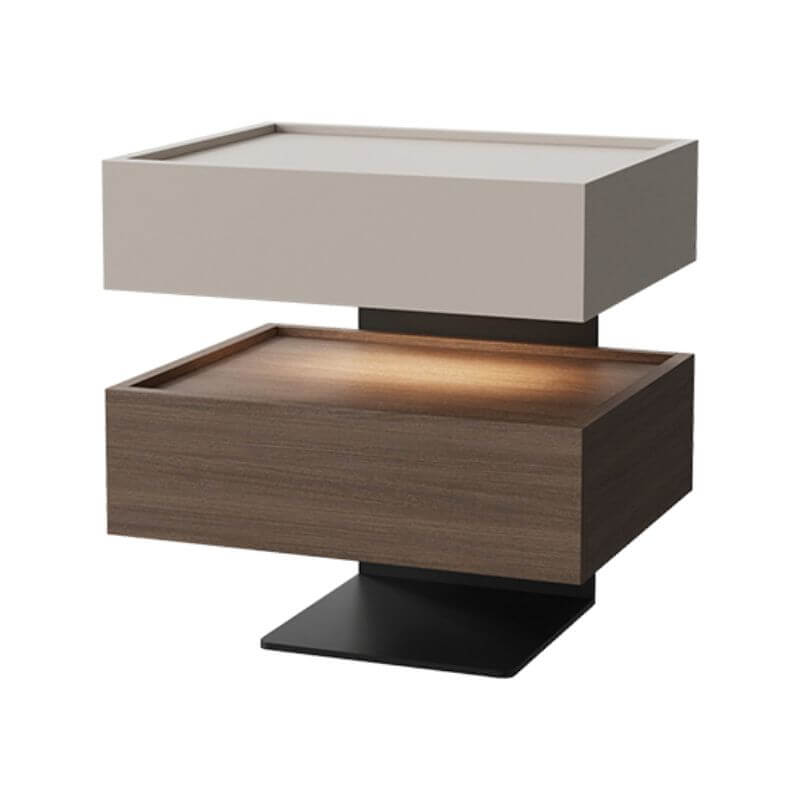 Modern Walnut/Khaki Open Storage Nightstand with Lighting