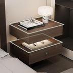 Modern Walnut/Khaki Open Storage Nightstand with Lighting