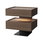 Modern Walnut/Khaki Open Storage Nightstand with Lighting